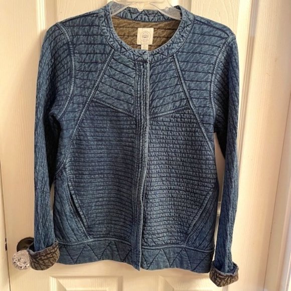 Lucky Brand Lucky Lotus Cotton Quilted Jacket Snap Front Washed Blue Small - Picture 2 of 13